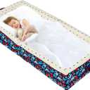 100% Cotton Lining Portable Foldable Toddler Travel Bed - Soft Foam Floor Bed with Washable Cover, Safe and Comfortable Toddler Crib, Ocean Blue