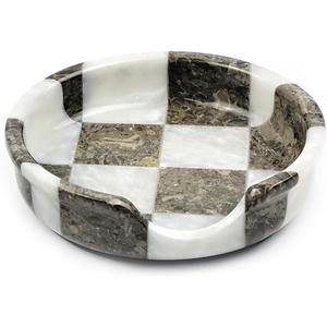 Marble Spoon Rest for Stove Top, Checkered Kitchen Utensil Holder, Coffee Bar Accessory (White Grey)
