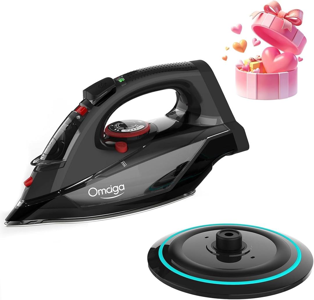 Cordless Iron for Clothes, 1500W Steam Iron Rapid Heating, Ceramic Soleplate, Auto Shut Off, Self-Clean, Anti-Calc, 3 Temperature Settings, 11.84oz Water Tank Ironing Clothes for Home, Black