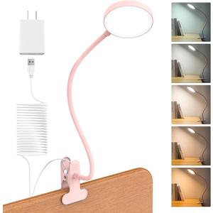 Desk Lamp Clip on Light 8W 66 LED Reading Light for Bed, 5 Colors 10 Dimming Levels, Eye Caring Metal Reading Lamp, Clip lamp for Bed Headboard Home Office (Pink)