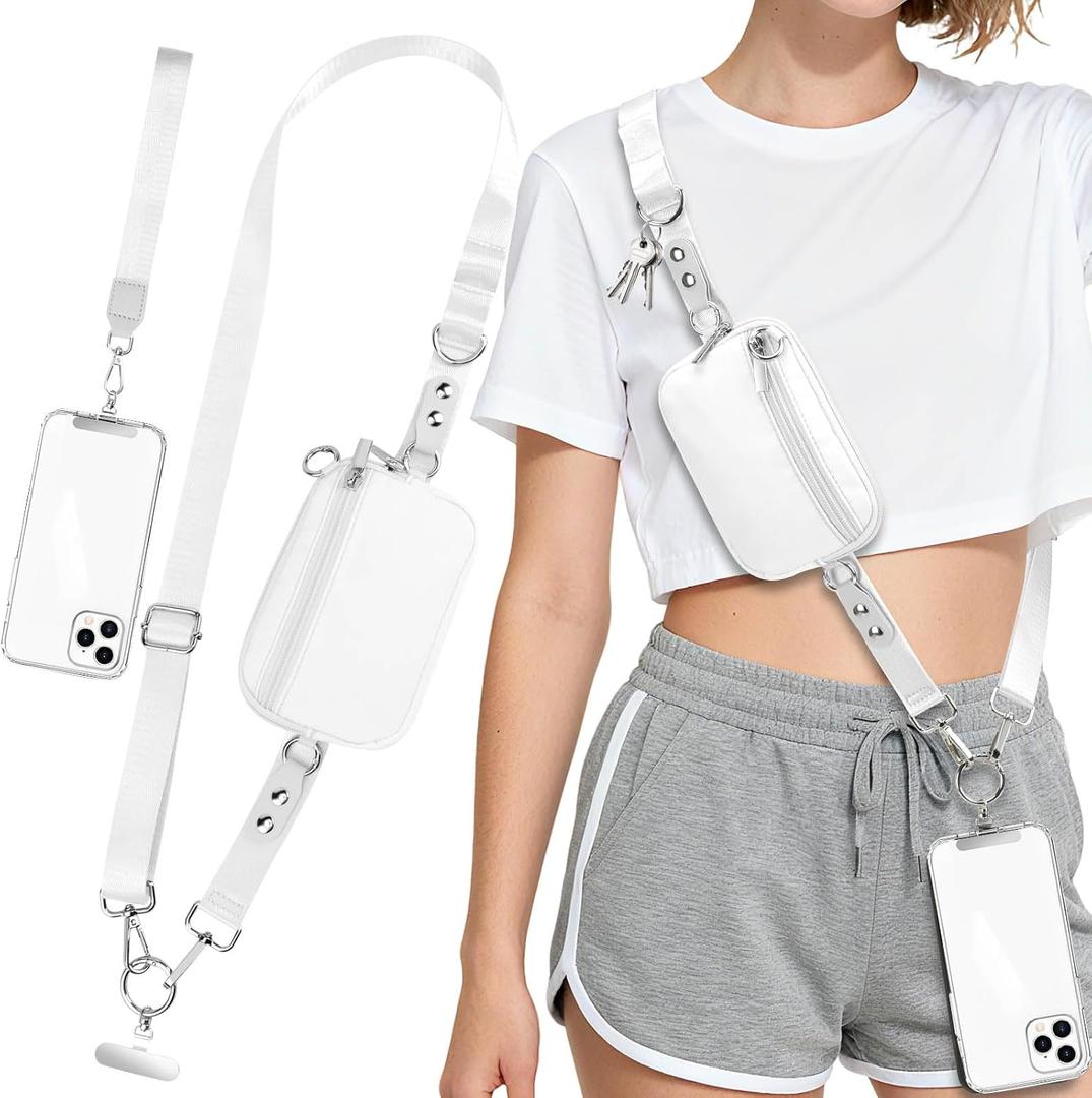 Clip and Go Phone Lanyard Crossbody with Detachable RFID Wristlet Wallet, Convertible Neck/Wrist Strap with Phone Tether Tab | Hands-Free Essentials for Travel, Concerts, Festivals (Cream)