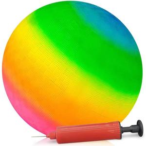 ArtCreativity 16 Inch Rainbow Playground Ball for Kids, Durable Rubber, Includes Hand Pump, Bouncy Outdoor Toy for Backyard, Park, Beach, Boys and Girls Ages 3+