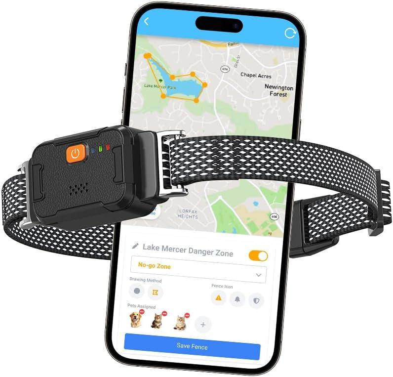 GPS Dog Collar Fence System: Real-Time GPS Tracking, Health Monitoring, Virtual Fence, IPx7 Waterproof Design for Dogs and Multi-Pets