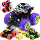 CozyBomB Friction Powered Monster Trucks Toys for Boys/Girls - Push and Go Car Truck Playset, Inertia Vehicle, Kids Birthday Christmas Party Supplies Gift 3 Years Old (Purple, Red, Orange, Green) (4-packs)