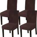 Turquoize Dining Chair Covers Stretch Chair Covers for Dining Room Velvet Chair Protector Covers Slipcover Parson Chair Seat Covers Set of 4 for Home, Thick Soft Modern Style (4, Brown)