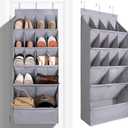 FENTEC 1 Pack Over-the-Door-Shoe-Organizers, Hanging Shoe Organizers with Large Pocket Shoe Holder Hanging Shoe Rack for Closet Shoe Organizer for Wall, Over Door Organizer with 15 Pockets Gray (GREY-(18+ Pairs))