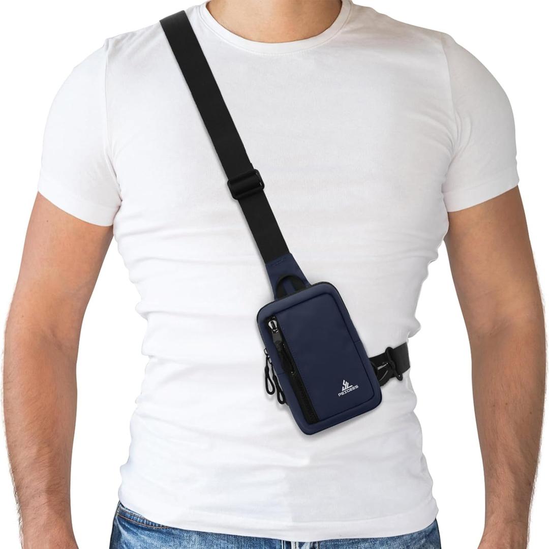 Peicees Small Crossbody Bag for Men Women Mini Sling Bag Travel Running Phone Daypack Cross Body Shoulder Bags with Keyholder (Dark Blue)