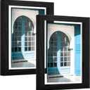 eletecpro 5x7 Floating Picture Frames Set of 2, Clear Double Glass Picture Frames for Wall Mount, Vertical or Horizontal Display Multi-size Photos and Artworks up to 5x7 Inches, Home Decor, Black