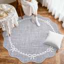GarveeHome Scalloped Bow Rug for Living Room, 6ft Round Rugs Washable Solid Grey Rug for Dorm Soft Low Pile Non Slip Scalloped Rugs for Nursery Bedroom Decor Hallway Kids Room Playroom