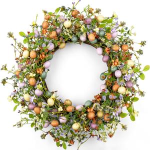 VioletEverGarden 20 Inch Easter Wreaths for Front Door Colorful Easter Wreath Artificial Egg Wreath with Berry for Spring Summer Hoilday Party Decorations