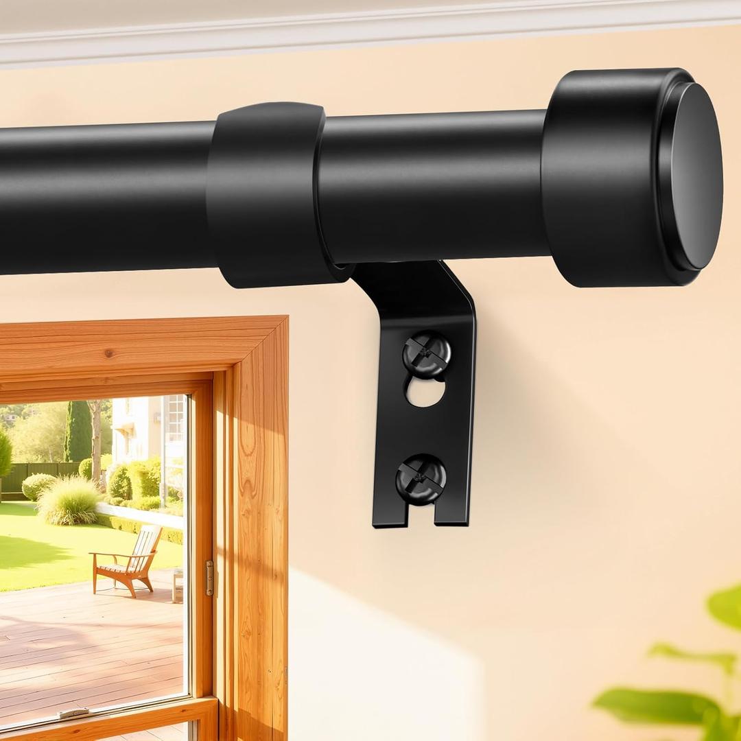 Curtain Rods 18-45 Inch, 1" Heavy Duty Adjustable Curtain Rod for Windows, Black Short Window Treatment Rod, Modern Design, Easy Installation