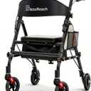 BlessReach Lightweight Foldable Rollator Walkers with Seat for Seniors, 350 lb Capacity, 5-Position Adjustable Height, Premium Hybrid Rolling Walker - Aluminum and Carbon Steel (Black)