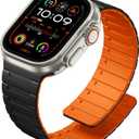 SNBLK Magnetic Watchband Compatible with Apple Watch for Men 44mm 45mm 46mm 49mm 42mm 41mm 40mm 38mm Women, Silicone Sport Strong Magnet Strap for iWatch Series 11 Ultra 3 Ultra 2 Se 10 9 8 7 6 5 4 1 (Black/Orange)