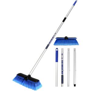 PBT Car Wash Brush with Long Handle 10'' Larger Soft Bristle Brush Head Rubber Bumper for Vehicle Wheel RV SUV Boat Truck Solar Panel Deck Washing, 60'' 151cm