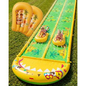 405.9FT Heavy Duty Slip and Slide with Sprinkler and 2 Boards, Water Slide for Adults with 3-Way Water Sprinkler, Giant Slip n Slide for Outdoor Backyard Lawn Kids Teens and Adults (Yellow&Green), 40x5.9FT