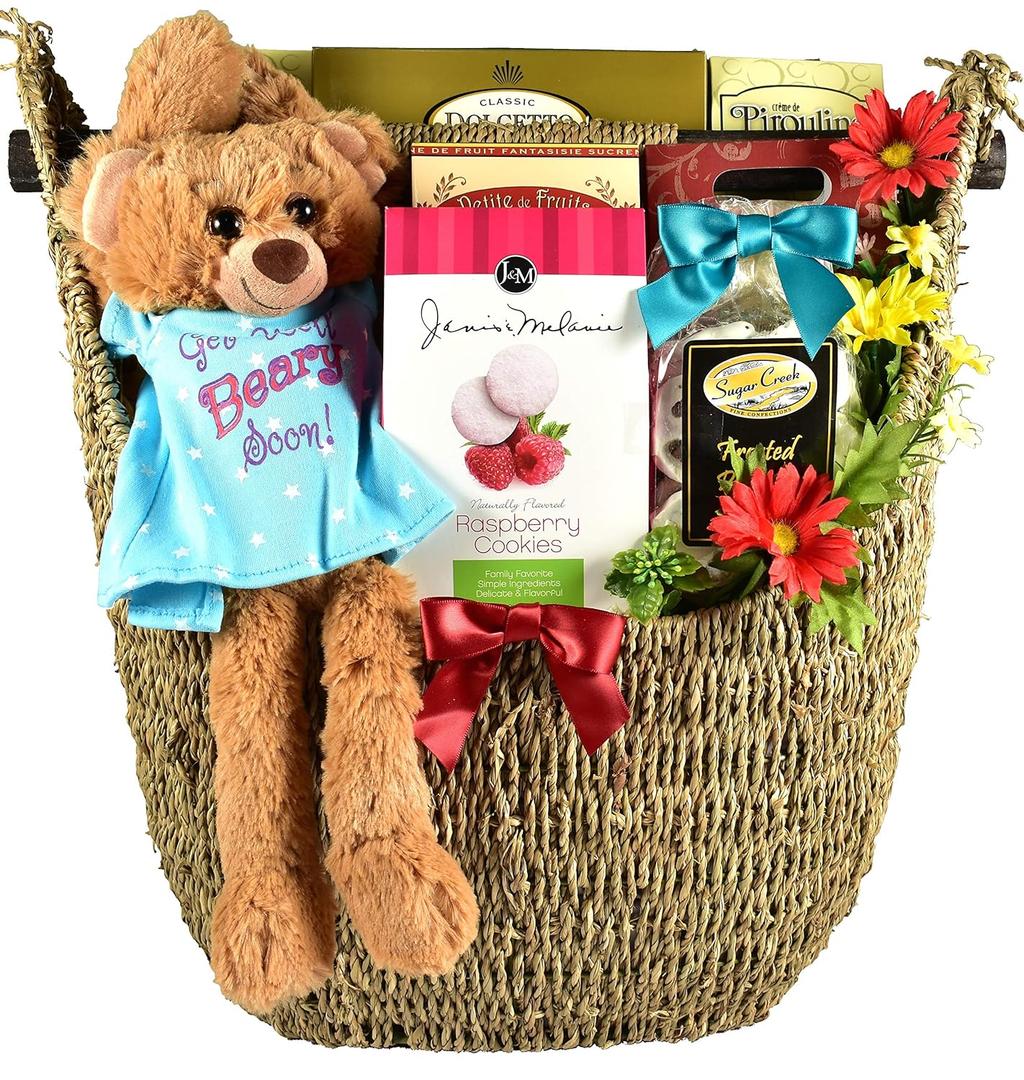 Gift Basket Village Hang In There, Get Well Basket Hang In There - Get Well Basket With Plush Recovery Buddy & Comfort Snacks To Lift Their Spirits While They Recover, 8 Lb