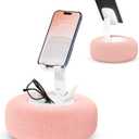 Phone Stand with Pillow, Adjustable iPhone Stand with Anti-Slip Strips, Fuzzy Tablet Holder Compatible with 4"-7" Devices, Including iPhone, iPad, Kindle, and Android (Pink)