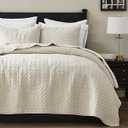 palassio Beige 100% Cotton Quilt King Size Bedding Sets with 2 Pillow Shams, Textured Lightweight Soft Bedspread Shabby Chic Coverlet, Neutral Quilted Comforter Bed Cover for All Season, 3 Pieces