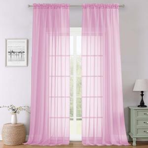 Lecloud Light Pink Sheer Curtains 108 Inches Long 2 Pcs, Airy Light Filtering Rustic Farmhouse Curtains for Bedroom, Dual Rod Pocket Solid Color Living Room Decor Drapes, Each Panel 59" W x 108" L