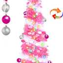 Dual Color Switch&Timer 5 Ft Pink Pop Up Christmas Valentines Tree with 50 Warm White&Color Lights 8 Modes, Tinsel Pencil Collapsible Xmas Tree, Easy Assembly, Balls 3D Star Sequins, Home Party Decor