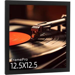 FramePro Vinyl Record Frame for the Wall Display Album Cover with Real Glass, Black 12.5x12.5 Frame for any 12 Inches LP Record with Cover