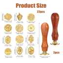 Wax Seal Stamp Kit, Mini Letter Seals Stamps for Sealing, Vintage Brass Stamp Head with Various Patterns for Wedding Invitation Gift Wrap Envelopes Christmas Card (22pcs, Gold)