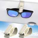 Veharvim Sunglass Holder for Car (2 Pack, One-Handed Operation, Gentle & Secure Hold, Silicone Padded, Universal Fits Sunglass and Car Visor) - Sunglasses Clip for Car Visor (Beige, 2 Pack)