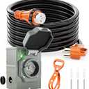 50 Amp Generator Power Cord 25ft and Inlet Box Kit, NEMA 14-50P to SS2-50R Twist Lock with Organizer for RV, Outdoor