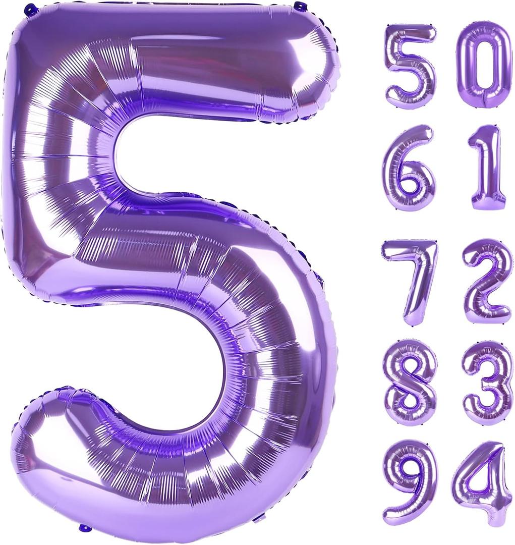 Purple 5 Balloon, Number Balloon 40 Inch, Purple Party Supplies, 5th Birthday Balloon Decorations, 5 Number Balloons, Number 5 Balloon