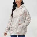 Eutten Womens Camo Hoodies Maple Leaf Print Oversized Hooded Sweatshirt Fleece Pullover Sweatshirts Long Sleeve with Pocket (Beige, M)