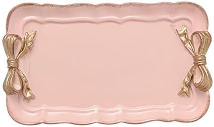 Gisela Adorable Bow-knot Trinket Dish Resin Jewelry Tray Perfect for Holding Small Jewelries, Necklaces, Earrings, Bracelets Decorative Plate (Pink Rectangle)