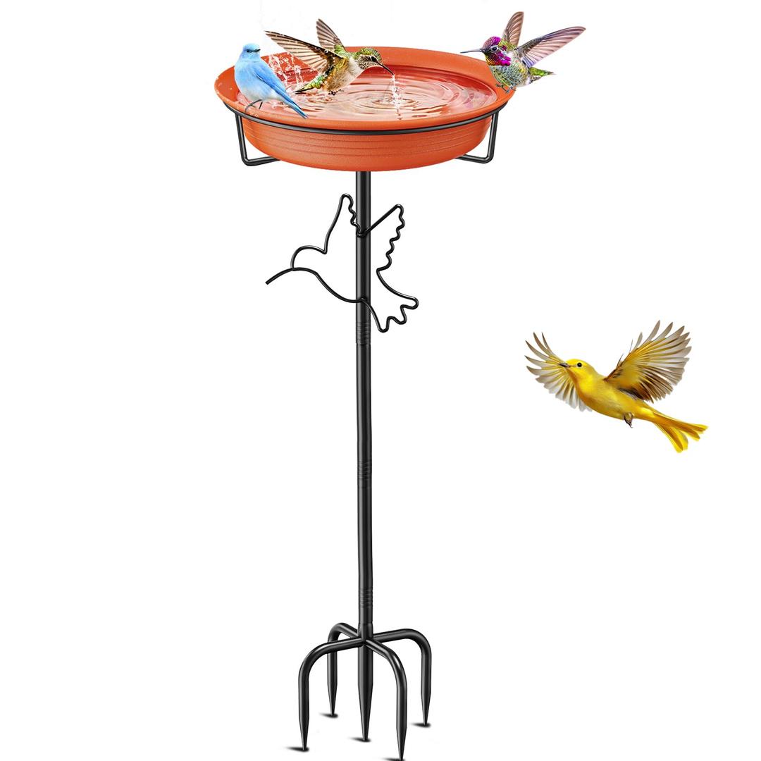 VeyFolzin.st Bird Baths for Outdoors, Detachable Birdbaths for The Garden Clearance, Freestanding Bird Baths for Outdoors Heavy Duty, Bird Bath Bowl Spa & Birdfeeder with Metal Stake Stand (Brown)
