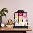 PATIKIL 4 Tiered Sticker Display Holder, Portable Postcard & Greeting Card Display Stand, Wooden Rack for Cards & Photos, 15.8 x 10.4 x 14.2, Black