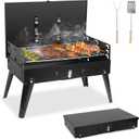 Portable Charcoal Grill, Outdoor Tabletop Charcoal Grill with Lid, Folding Barbecue Grill Small BBQ Grill, Camping Barbecue Grill for Garden Backyard Party Picnic Outdoor Cooking