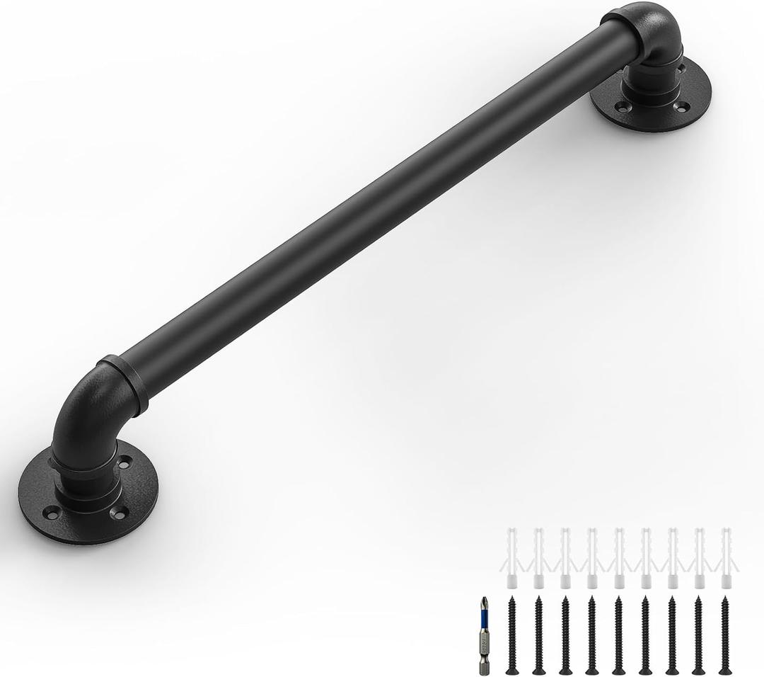 LuckIn 2ft Stair Railing Indoor, Handrails for Indoor Stairs, for Senior and Elderly, Grab Bars for Wall, Non Slip Safety Rails, Wall Mount & Industrial Pipe, Heavy Duty, Garage Steps Handrail, Black