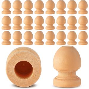 Pinkunn 50pc Wood Finials Dowel Rods Caps 1-1/16 Inch Tall with 3/8 Inch Hole Unfinished Wood Drawer Knobs Pulls Handles Small Acorn Wooden Rods Caps for Crafts, DIY, Cabinet, Furniture