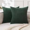 MIULEE Pack of 2 Army Green Corduroy Pillow Covers Soft Boho Striped Throw Pillow Covers Set Decorative Square Cushion Cases Pillowcases for Spring Sofa Bedroom Couch 18 x 18 Inch