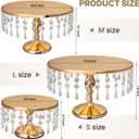 3 PCS Gold Cake Stand Set with Crystal Pendants, Dessert Table Display Set | Dazzling Metal Cake Holder Stand for Wedding, Party, Birthday, Baby Shower, Event Bridal Celebration