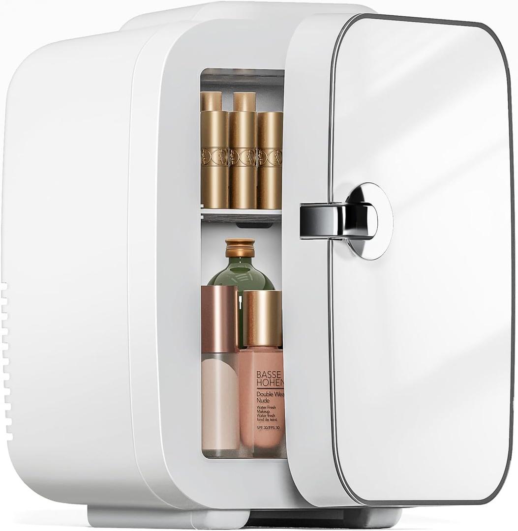 Sweetcrispy Mini Fridge, Portable Small Refrigerator 4L/6 Can Cooler & Warmer Compact Fridges for SkinCare, Food and Drinks, Bedroom, Dorm, Car, Office, White
