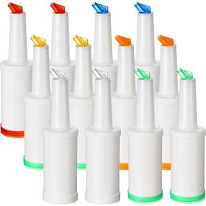 12 Pack Bar Pour Colorful Juice Pouring Bottle Containers 34 oz Plastic Juice Dispensers in 6 Colors for Bar Home Kitchen Party Supplies