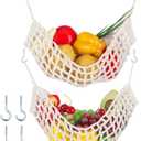 2 Pcs 11.8 x 20 Inch Large Macrame Fruit Hammock Under Cabinet Veggie Banana Hammock Hanging Fruit Basket Saves Counter Space for Kitchen Hand-woven Lace Hanging Basket for Kitchen(Rustic Style)