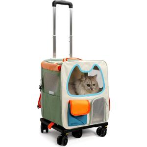 Cat Carrier with Wheels Airline Approved,Removable Pet Carrier Outdoor on Wheels Portable Cat Carrier Bag for Puppy and Kitten Travell Moving or Going Out