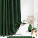 Dynamene Boho Farmhouse Shower Curtain, Dark Green Fabric Tufted Chevron Striped Textured Tassel BathroomShower Curtains, Water Repellent, Minimalist Ruffled Cloth Shower Curtain Set,12 Hook, 72x72