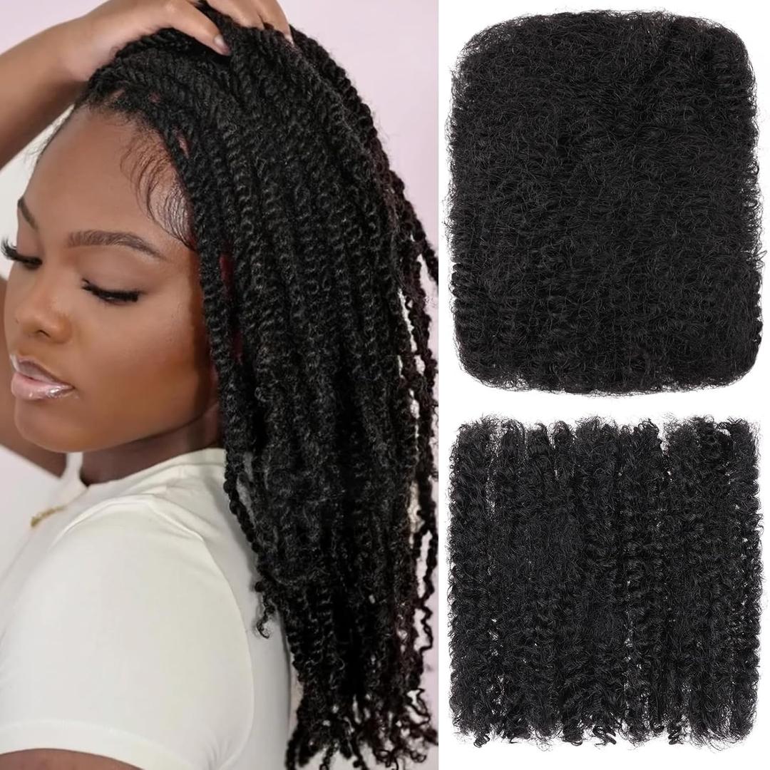 Xtrend 16 Inch 1Pack 30Gram Natural Black Afro Kinkys Bulk Human Hair For Dreadlocks, Loc Repair, Dreadlocks Extensions Mini Braiding Twists Afro Kinky Human Hair For MicroTwist Braiding Kinky Hair