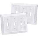 CML Classic Triple Toggle Switch Wall Plate, 3-Gang Outlet Cover, 2 Pack, Vintage Retro Wood Grain Design Beadboard Wallplate, Impact Resistant, Standard Size 6.87”X 4.87”, White