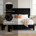 Vipbear Queen Size Bed Frame with Heaboard, Luxury Velvet Upholstered Bed Frame with Wooden Slats Support - Low & Sturdy, Noise-Free, No Box Spring, Easy Assembly, Black