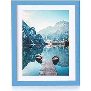 BOJIN 11x14 Picture Frames Blue, Solid Wood Display Picture A4 with Mat or 11x14 Without Mat, Wall Hanging Decoration Photo Frame