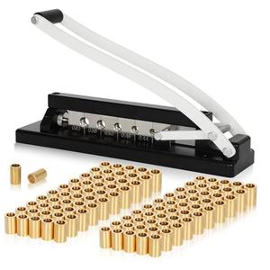 Heavy Duty Hose Crimper - 5 Dies Included, Air Hose Crimper with (50PK) 0.593" ID x 1" F7326 Ferrules & (50PK) 0.656" ID x 1" F7328 Ferrules for 1/4", 5/16", 3/8" PVC & Rubber Hoses