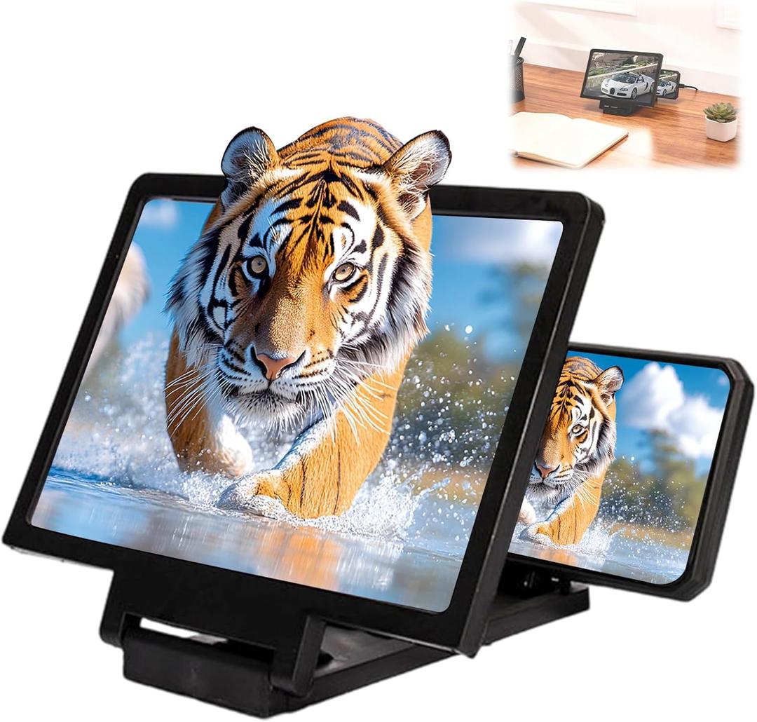 Big Screen Phone Magnifier,Screen Magnifier for Cell Phone,Upgraded 3D HD Foldable Design Screen Magnifier Version for Movies,Videos and Gaming,Universal Compatible with All Smartphones (Black)