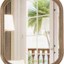 Scalloped Gold Mirror, 23" x 35" Gold Beaded Mirror Vanity, Antique Brass Oval Wooden Large Flower Mirror for Over Sink, Bathroom, Bedroom, Living Room, Fireplace, Entryway